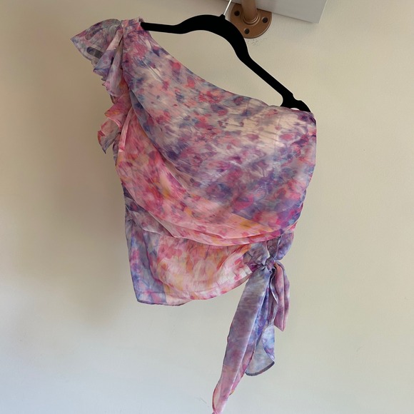 Amanda Uprichard Bea one shoulder blouse in‎ cotton candy print Small